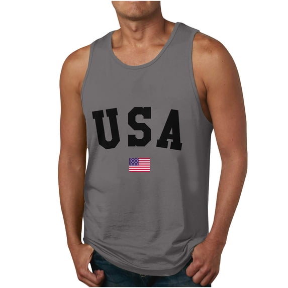 LEBONYARD Mens Tops Short Sleeve Clearance under $5,Mens Tops Casual Stylish,Men's Print Tank Top Casual Sports Sleeveless Round Neck T-shirt Tank Top Dark Gray L