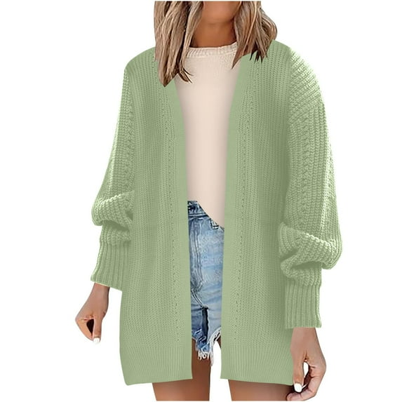 LEBONYARD Outwear Jackets for Women,Women Casual Soild Sleeve Pocket Knit Cardigan Sweater Coat Green XL