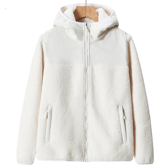 LEBONYARD Outwear Warm Women Plus Size,Ladies Dehi Fleece + Lamb Fleece Thickened Warm Hooded Fleece Jacket White XXXXL