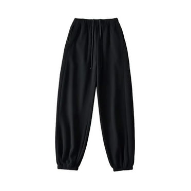 LEBONYARD Pants for Women Clearance,Womens Wide Leg Lounge Pants with Pockets,Women's Fall/Winter Drawstring Elastic Waist Loose Bunched Feet Thick Pants Black S