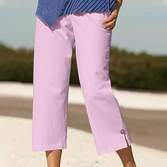 LEBONYARD Pants for Women Flowy Drawstring Waist Wide Leg,Pants for Women under $10,Women's Spring and Solid Color Elastic Waist Cotton Linen Versatile Straight Tube Wide Leg Pants Pink XL