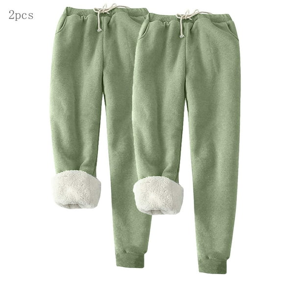 LEBONYARD Pants for Women Flowy Drawstring Waist Wide Leg,Womens Pants Cargo,2PCS Women's Solid Color Fleece Pockets Plus-Size Bandage Elastic Waist Wei Pants Harun Leggings Army Green M