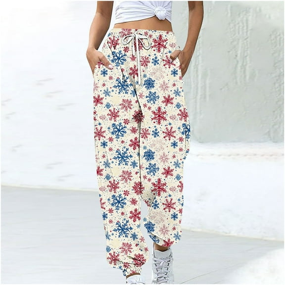 LEBONYARD Pants for Women Flowy Drawstring Waist Wide Leg,Womens Pants Clearance Cargo,Women's Casual Trousers Printing Drawstring Pants Waist Long Pants Sweatpants with Pocket Multicolor S