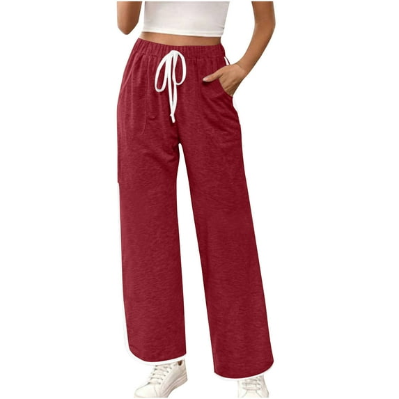 LEBONYARD Pants for Women Plus Size Clearance,Sweatpants for Women Wide Leg,High Waisted Jogger for Women Stripe Side Drawstring Lightweight Workout Sweatpants Joggers Pants Red S