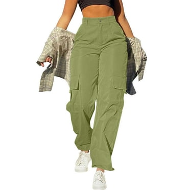LEBONYARD Pants for Women Plus Size Clearance,Women's Fashion Casual Multi Pocket Workwear Straight Leg Pants High Waisted Loose Workwear Pants Green S
