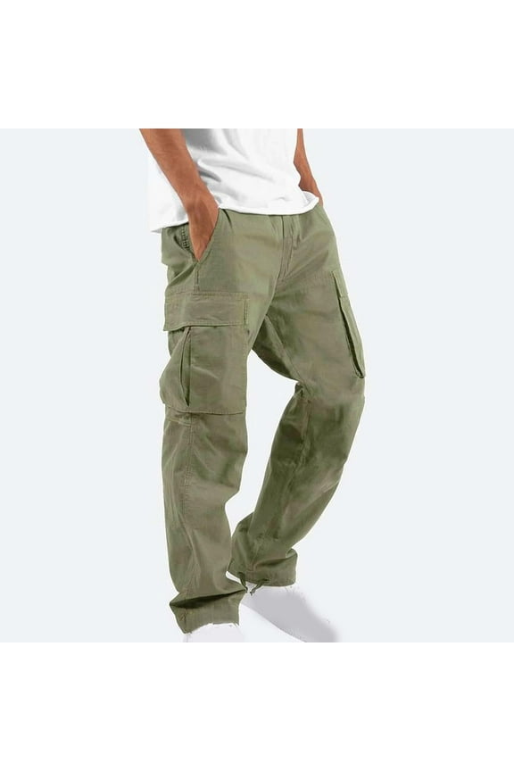 Pants for Mens Casual Pants with Pockets Solid Outdoor Pants Drawstring Fitness Cargo Pants