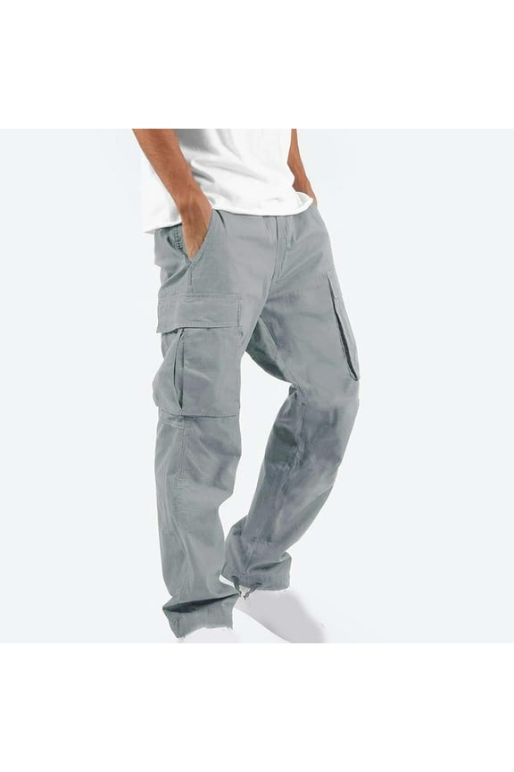 Pants for Mens Casual Pants with Pockets Solid Outdoor Pants Drawstring Fitness Cargo Pants