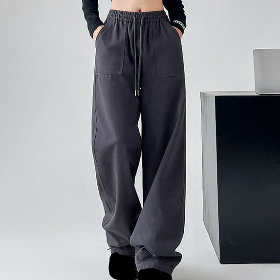 LEBONYARD Pants for Women Clearance,Women's Mid-waist Pocket Overalls Casual Pants In Spring and Summer Dark Gray S