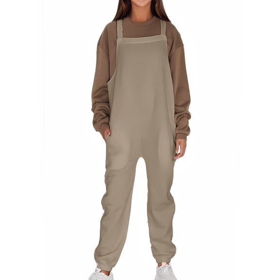 LEBONYARD Pants for Women Clearance,Womens Overalls Casual Loose Dungarees Romper Baggy Playsuit Solid Color Pockets Sweatpants Jumpsuit Khaki M