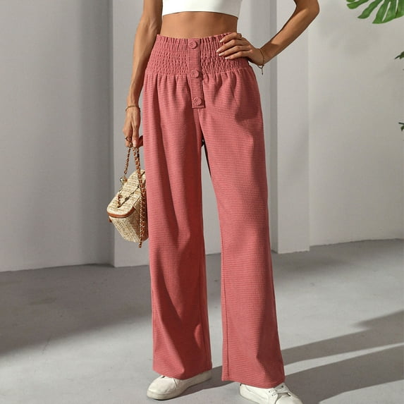LEBONYARD Pants for Women Flowy Drawstring Waist Wide Leg,Women Casual Trousers High Waisted Loose Straight Leg Stylish Pants Pink XXL
