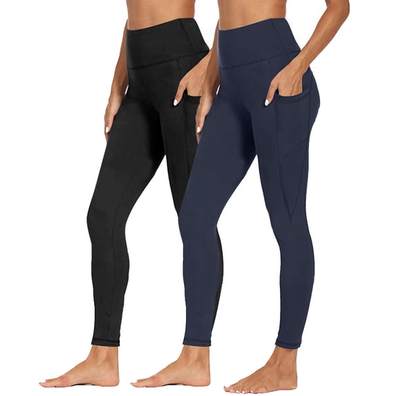 LEBONYARD Pants for Women Plus Size Clearance,2PCS Women Workout Out Pocket Leggings Fitness Sports Running Yoga Athletic Pants Navy XL