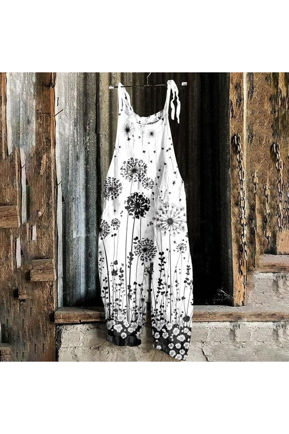 Pants for Women Plus Size Clearance,Ladies' Printed Sleeveless Casual Overalls Jumpsuit Jumpsuit Pants White S