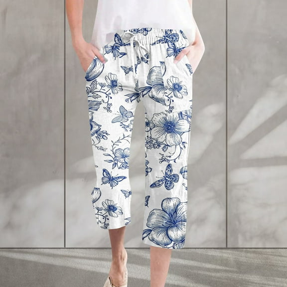 LEBONYARD Pants for Women Plus Size,Women Casual Pants Straight Leg Drawstring Elastic Waist Loose Comfy Trousers with Pockets Blue XXL