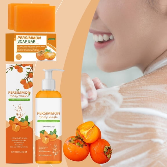 LEBONYARD Persimmon Odor Neutralizing Body Wash & Soap Set, Unisex Gentle Full Body Cleansing Kit 120ml Wash 2 Pcs 100g Soaps