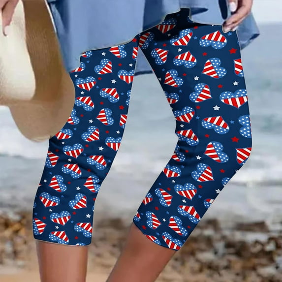 LEBONYARD Plus Size Capri Pants for Women Summer,Capris for Women Casual Summer Clearance new trendy,Womens Athletic Cropped Pants Floral Printing Casual Elastic Waist Beach Pants Dark Blue XXL