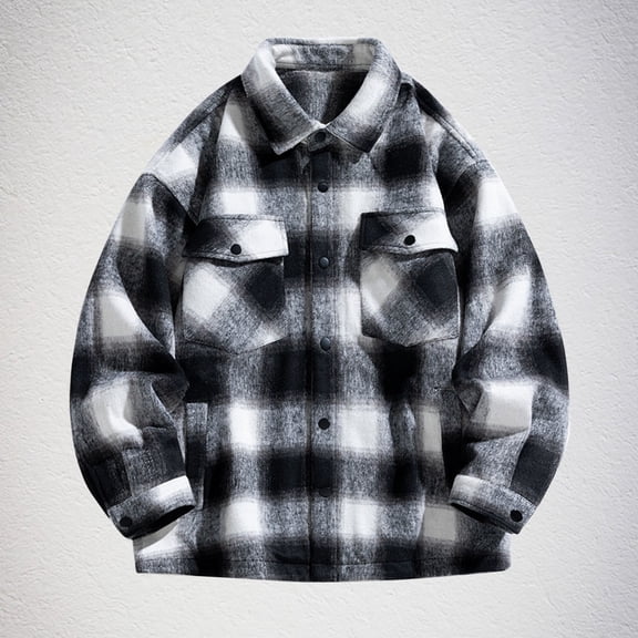 LEBONYARD Plus Size Mens Jackets,Men Casual Printing Pocket Long Sleeve Turndown Fashion Collar Blouse Shirt Black XXL