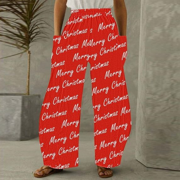 LEBONYARD Plus Size Pants for Women Clearance,Women Casual Printing Pockets Elastic Mid-Waist Comfortable Wide-Legged Loose Pants Multicolor L