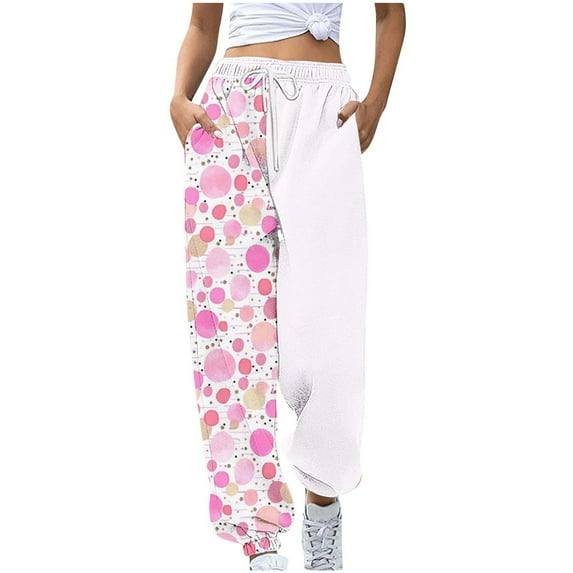 LEBONYARD Plus Size Pants for Women Clearance,Women's Casual Trousers Printing Drawstring Pants Waist Long Pants Sweatpants with Pocket Multicolor M