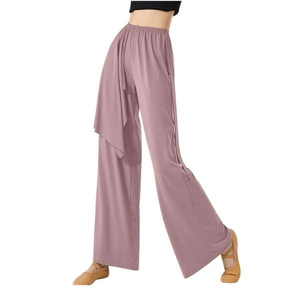 LEBONYARD Plus Size Pants for Women Clearance,Women's Solid Color Casual Ribbon Straight Leg Wide Leg Pants Loose Leg Pants Leggings Yoga Pink S