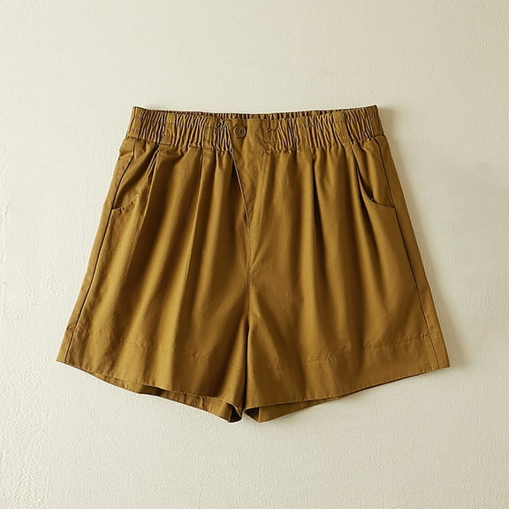 LEBONYARD Plus Size Shorts Clearance $5,Women's Casual Solid Color Loose Leg Elastic Waist Shorts Brown L