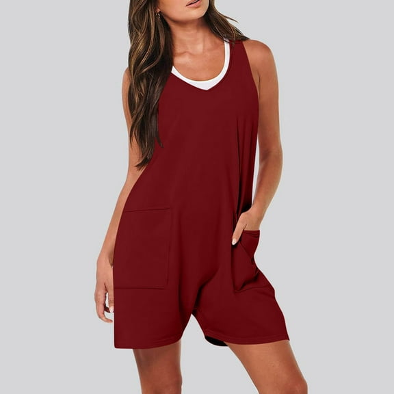 GaThRRgYP Jeans Ladies, Women's Summer Women's Pocket Suspender Shorts Jumpsuit Strap Pants