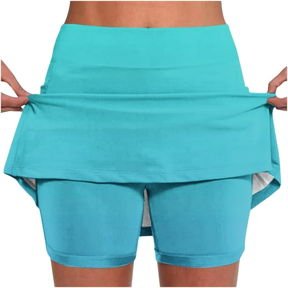 LEBONYARD Plus Size Shorts Clearance,Women's Elastic Yoga Skirt with Shorts,Women's New Color Mid-waist Skirt Pants Sports Casual Shorts Bottoming Skirt Pants Sky Blue L