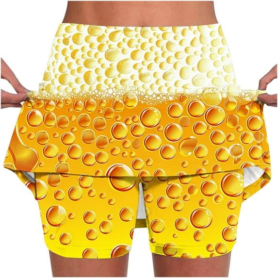 LEBONYARD Plus Size Shorts Clearance,Women's Elastic Yoga Skirt with Shorts,Women's New Color Oktoberfest Print Mid-waist Skirt Pants Sports Shorts Bottoming Skirt Pants Yellow S