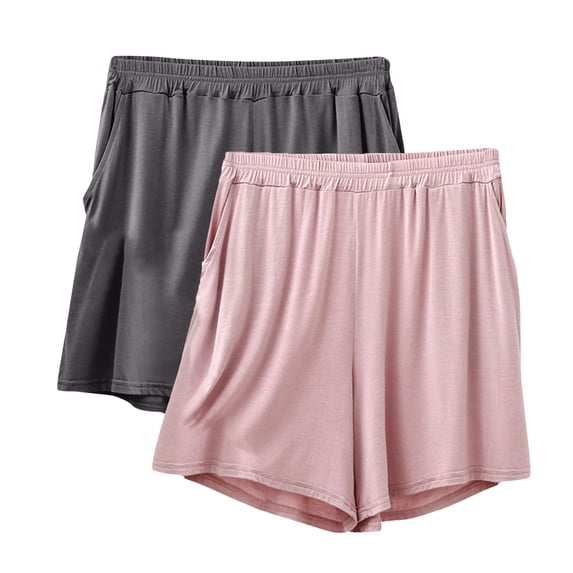 LEBONYARD Plus Size Shorts with Pockets,Women's Shorts with Comfortable Fit,2PC Women's Summer Elastic Waist Thin Quarter Shorts Color Thin Style Casual Pajamas Loose Size Home Pants Pink XXXXXXL