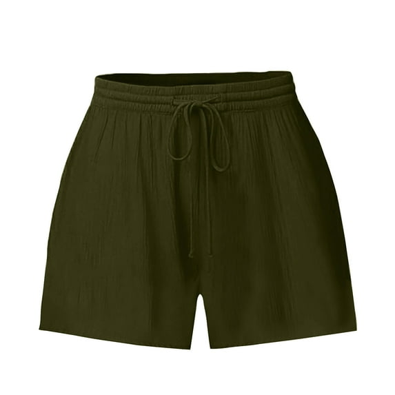 LEBONYARD Plus Size Shorts for Women,Shorts for Women Casual Elastic Waist Drawstring Yoga Shorts Comfy Stretch Summer Beach Linen Shorts Army Green S