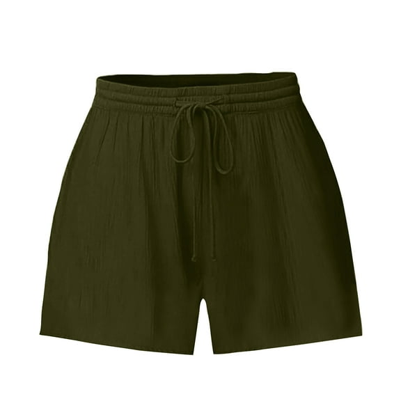 LEBONYARD Plus Size Shorts for Women,Shorts for Women Casual Elastic Waist Drawstring Yoga Shorts Comfy Stretch Summer Beach Linen Shorts Army Green S
