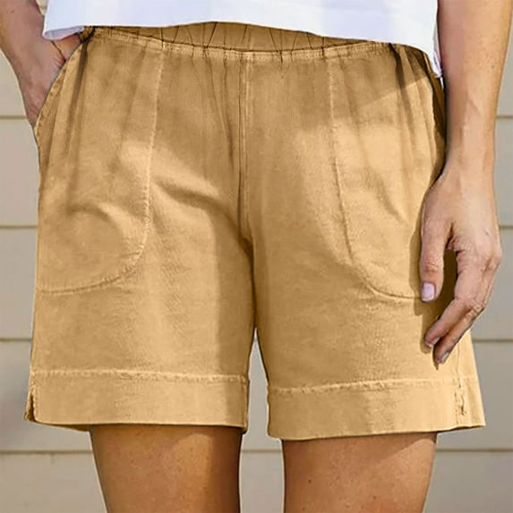 LEBONYARD Plus Size Shorts for Women Pull On,Fashion Women's Summer Casual Solid Color Shorts with Pocket Yellow M
