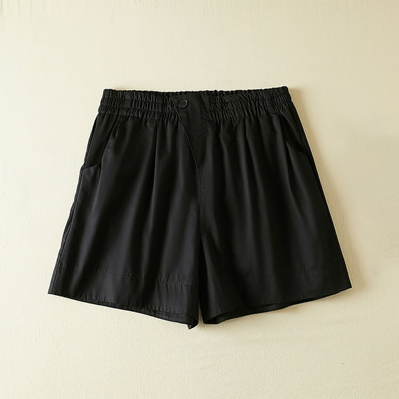 LEBONYARD Plus Size Shorts for Women Pull On,Women's Casual Solid Color Loose Leg Elastic Waist Shorts Black XXXL