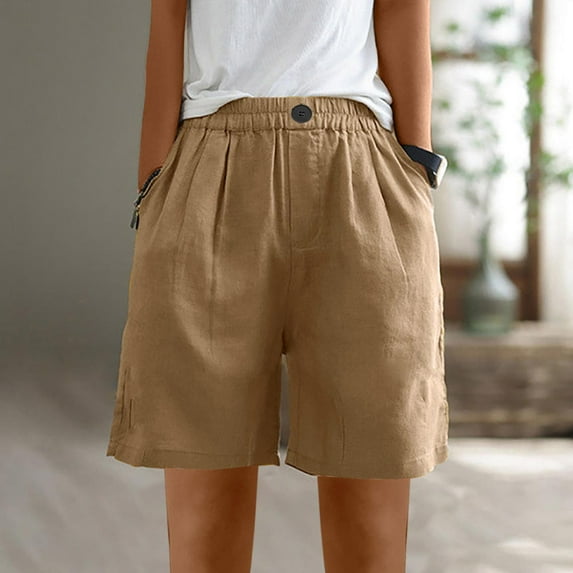 Black*Friday Discounted Items under $5 LEBONYARD Plus Size Shorts with Pockets,Women's Shorts for a Fresh Look,,Pants for Women Casual Summer Elastic High Waist Linen Pant Pockets Shorts