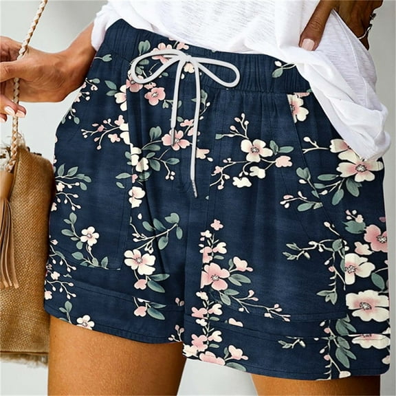 LEBONYARD Plus Size Shorts with Pockets,Women's Shorts for a Fresh Look,Women's Summer Printed Pocket Bandage Shorts Casual Pants Multicolor L