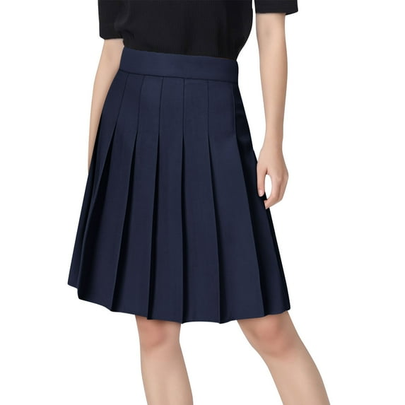 LEBONYARD Plus Size Skirts for Womens,Women's Solid Color Pleated Belt Pants High Waisted Skirt Navy XL