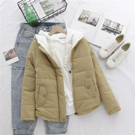 LEBONYARD Plus Size Winter Coats for Women,Women Lamb Wool Coat Winter Short Small Padded Jacket Plus Velvet Thick Khaki XXL