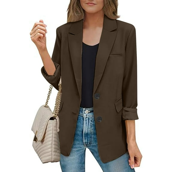 LEBONYARD Plus Size Women Blazers all Colors,Womens Blazers Plus Size Clearance $5 2024,Womens Bussiness Blazers Open Front Long Sleeve Office Blazer Jacket with Shoulder Pads Fall 2024 Brown XXL