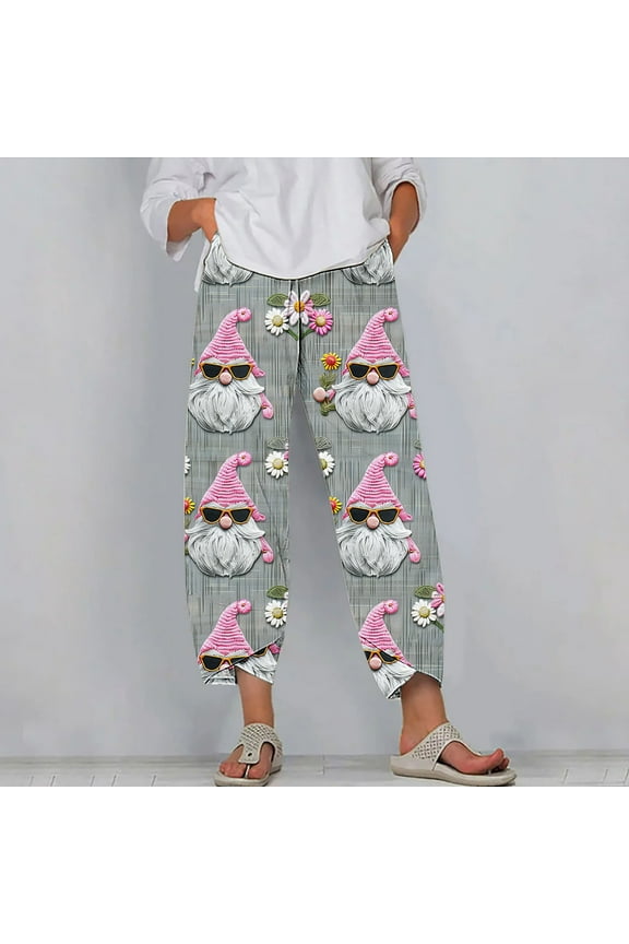 Plus Size Womens Pants with Pockets,Women's Christmas Fashion Holiday Print Comfortable Casual Slim Pocket High Bounce Waist Wide Leg Pants Gray M