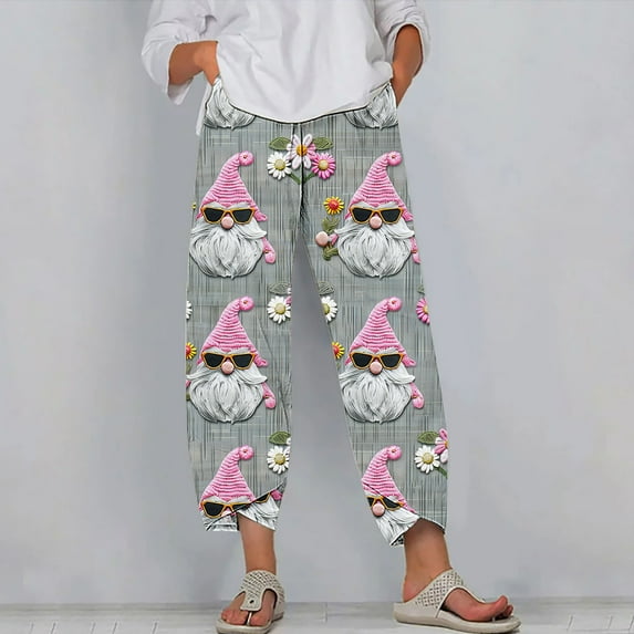 LEBONYARD Plus Size Womens Pants with Pockets,Women's Christmas Fashion Holiday Print Comfortable Casual Slim Pocket High Bounce Waist Wide Leg Pants Gray M