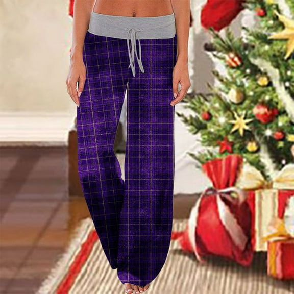 LEBONYARD Plus Size Womens Pants with Pockets,Women's Christmas Pants Winter Elastic Waist Wide Leg Sweatpants Loose Drawstring Pants with Pokets Purple XXL