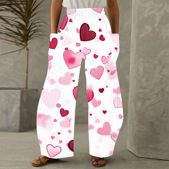 LEBONYARD Plus Size Womens Pants with Pockets,Women Casual Printing Pockets Elastic Mid-Waist Comfortable Wide-Legged Loose Pants Multicolor S