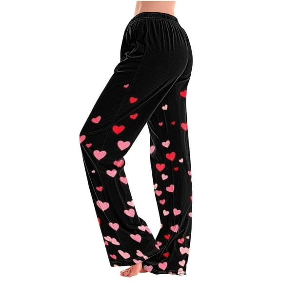LEBONYARD Plus Size Womens Pants with Pockets,Women's Home Pocket Print Pajamas Daily Home Clothes Long Pants Black XL