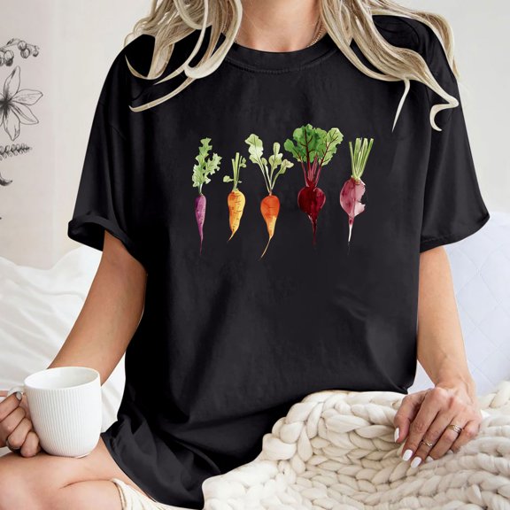 LEBONYARD Plus Size Womens Tops,Short Sleeve Shirts for Women up to 50% off,Women's Fashion Summer Round Neck Drop Sleeves Leisure Short Sleeve Fruit Printing Tops Black S