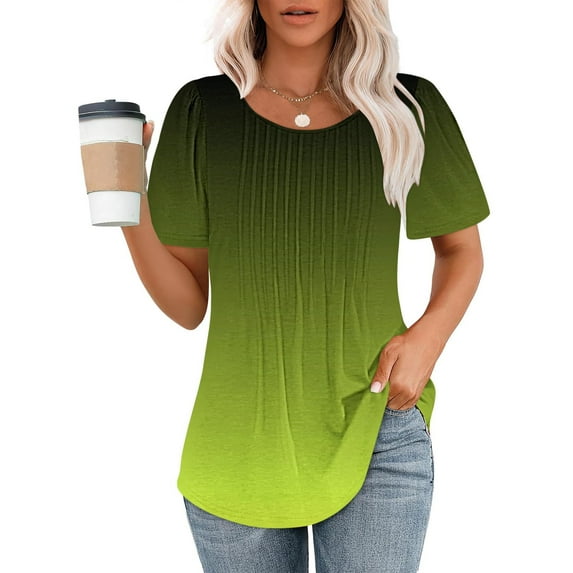 Workout Tops for Women LEBONYARD Plus Size Womens Tops Solid Color Sweatshirts Short Sleeve T Shirt 2025 clearance,Fashionable Women's Casual Short Sleeved Loose Round Neck Printed Top Green S