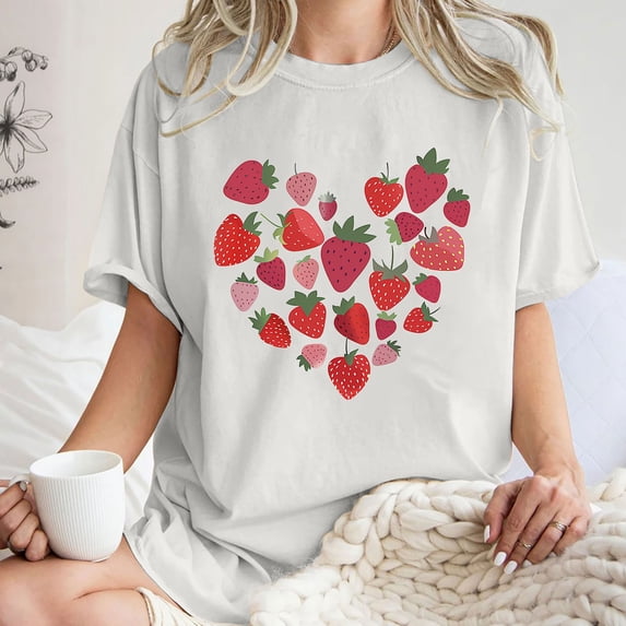 LEBONYARD Plus Size Womens Tops,Tops for Women Trendy Sexy fashion casual,Women's Fashion Summer Round Neck Drop Sleeves Leisure Short Sleeve Fruit Printing Tops White XXL