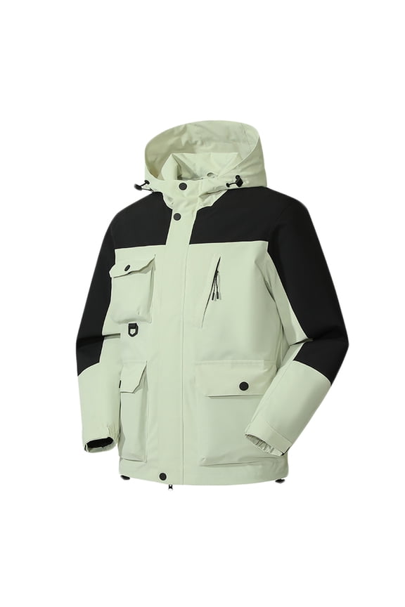 Raincoats for Men with Hood,Jackets for Men Trendy New,Men's Patchwork Windproof Outdoor Breathable Hardshell Long Sleeved Hooded Casual Coat Jacket Beige XXL