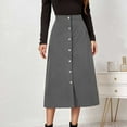thumbnail image 1 of LEBONYARD Ruffled Skirt in Cotton,Fall Fashion Women Casual Comfortable Solid Color High Waisted Button Mid-Calf Skirt Gray S, 1 of 8