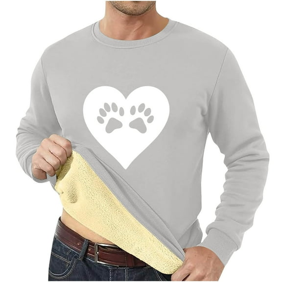 LEBONYARD Sales Hoodies for Men,Men's Fashion Casual Warm Thick Love Printed Leisure Color Easy Long Sleeve Round-Neck Loose Blouses Shirts Gray L