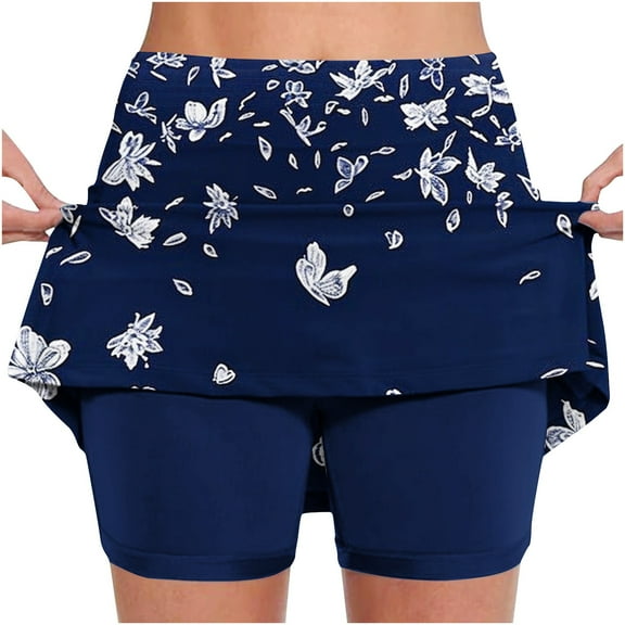 LEBONYARD Shorts Skirt for Women Plus Size,Women's Flared Layered Yoga Skirt Shorts,Women's New Color Mid-waist Skirt Pants Sports Shorts Bottoming Skirt Pants Navy XXL
