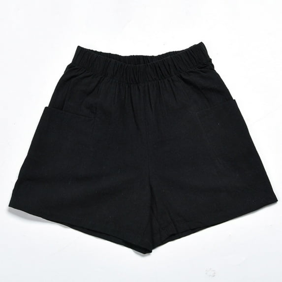 LEBONYARD Shorts for Women Plus Size Clearance,Women's Shorts with Unique Designs,Women's Solid Cotton Wrinkled Thin Wide Leg High Waist Loose Casual Shorts Black L